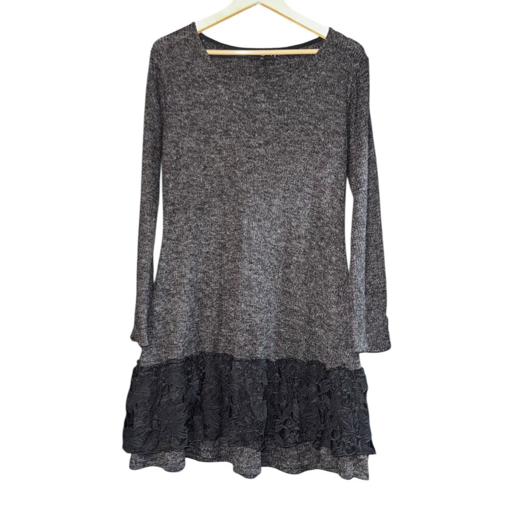 Pretty Angel Linen Blend Knit Sweater Dress Lace Ruffle Hem Women LG Fairy Goth‎
